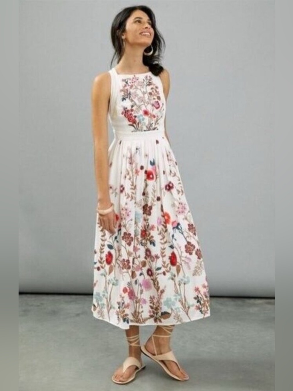Nwot Anthropologie Eularia Long Floral Embroidered Maxi Dress White